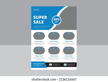 Super Shop Flyer Design. Super Sale Flyer Poster Leaflet Template. Supermarket Sale Flyer Design. Cover, A4 Size, Flyer Design.