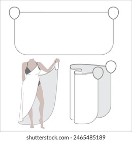Súper simple capa de playa, pareo, vestido de abrigo. Esbozo técnico. Ilustración vectorial.