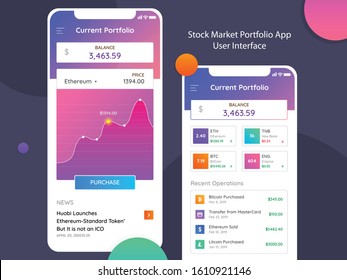 A Super Simple Minimal Stock Market Portfolio App User Interface. Forex trading App suitable for financial investment concept. Economy trends background. Abstract finance background.