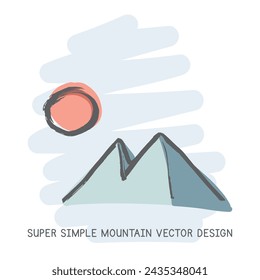 Super einfache Berg handgezeichnete Doodle Stil Vektor-Design. Konzept der Naturelemente. Netter Berg und die Sonne schnelle einfache Zeichnung auf einem hellblauen Skizzenhintergrund
