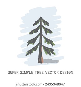 Super simple tree hand-drawn doodle style vector design. Nature elements concept. Cute pine tree quick simple drawing on a light blue sketch background