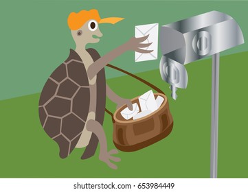 Super Slow mail
a tortoise putting a letter into  a mailbox