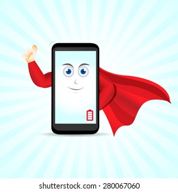 Super smart phone hero. Smart phone character.