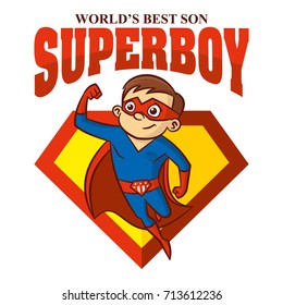 Super son the best. Superhero boy. Cartoon character Isolated Vector illustration