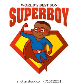 Super son the best. Superhero boy. Cartoon character Isolated Vector illustration