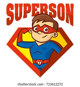 Super son the best. Superhero boy. Cartoon character Isolated Vector illustration