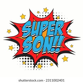 super son retro comic bubble cartoon text pop art background bright multicolor vintage poster vector illustration