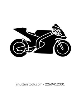Super sport bike in simple black icon, vector illustration. Template for world championship motor sport bike racing design element. Editable graphic resources for many purposes.