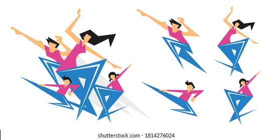 Super sport family team ready for fighting including dad, mom, son and daughter. vector illustration.