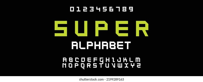 SUPER Sports minimal tech font letter set. Luxury vector typeface for company. Modern gaming fonts logo design.