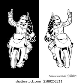 Super sports motorbike, editable vector illustrated in black and white 