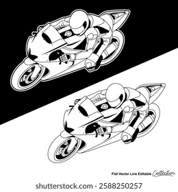 Super sports motorcycle, editable vector illustrated in black and white 