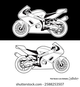Super sports motorcycle, editable vector illustrated in black and white 
