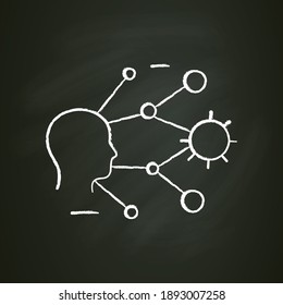 Icono de tiza de súper difusión. Concepto de propagación de enfermedades. Covid19, enfermedad por virus, transmisión de gripe. Una persona contagiosa, un gran propagador. Ilustración vectorial aislada en pizarra
