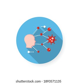 Super spreading flat icon. Disease spreading concept. Covid19, virus disease, influenza transmission event. Super spreader, contagious person. Color vector illustration with shadow