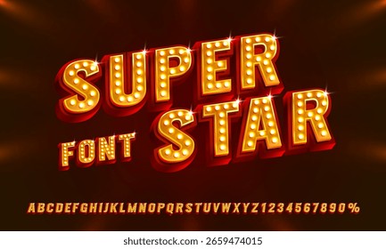 Coleção de conjuntos de fontes Super Star, símbolo de letras e números. Ilustração vetorial