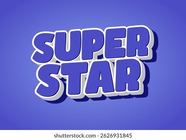 Super estrela. Fonte de desenho animado divertido com fundo azul e efeito de sombra em camadas