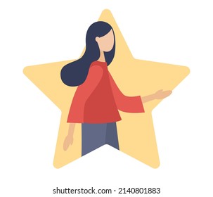 Super star icon. Talented woman in star. Talent concept. Open your potential. Vector flat illustration