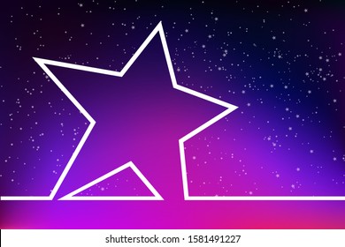 Super star on the background of space. Blank a large star on the background of the starry sky with beautiful romantic pink purple gradient
