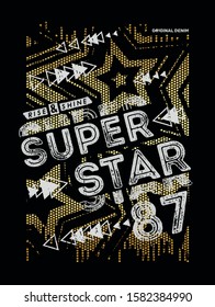 Super Star slogan with rhinestones. T-shirt slogan print poster vector illustration