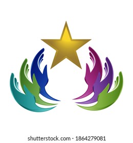 super star symbol logo with hands up vector icon concept illustration EPS 10
