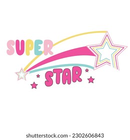 super star text girl tee slogan colorful star vector art illustration