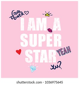 I am a super star typography design.Funny t-shirt design for kids.