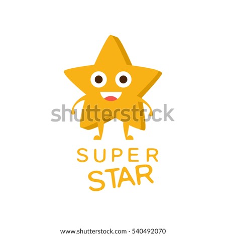 Super Star Word And Corresponding Illustration, Cartoon Character Emoji With Eyes Illustrating The Text