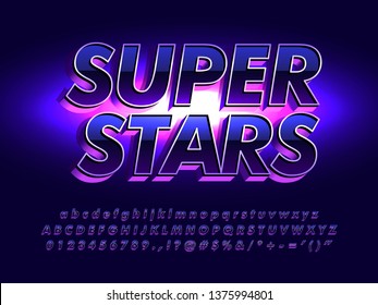 super stars futuristic and elegant font, shine dark metallic and glossy font effect, modern and luxury poster alphabet element design