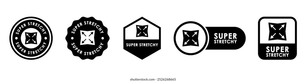 Super Stretchy - iconos vectoriales para el etiquetado de telas o materiales.