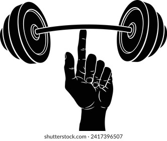 A super strong weight lifting or weightlifting  hand holding a heavy barbell or dumbbell with one finger concept.