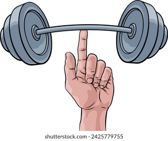 A super strong weight lifting or weightlifting  hand holding a heavy barbell or dumbbell with one finger concept.