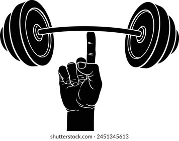 A super strong weight lifting or weightlifting  hand holding a heavy barbell or dumbbell with one finger concept.