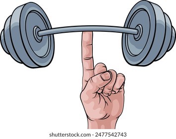 A super strong weight lifting or weightlifting  hand holding a heavy barbell or dumbbell with one finger concept.