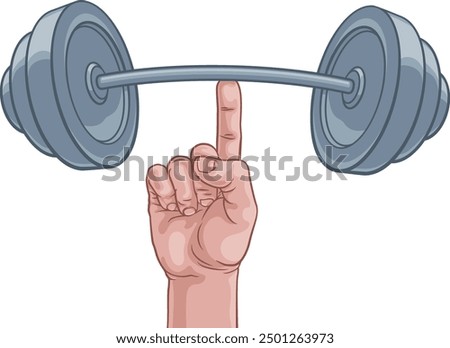 A super strong weight lifting or weightlifting  hand holding a heavy barbell or dumbbell with one finger concept.