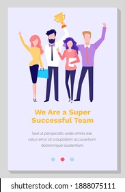 Super successful team vector illustration. Teamwork in business world. Website landing page template. Men and women colleagues working together. Teambuilding, cooperation and mutual help concept