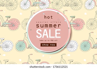 Super summer bike sale concept. Bike illustration for discounts at end of season promo. Vector