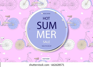 Super summer bike sale concept. Bike illustration for discounts at end of season promo. Vector