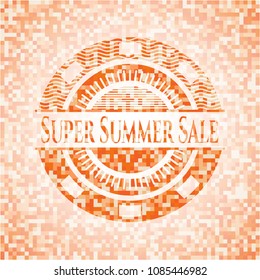 Super Summer Sale abstract orange mosaic emblem with background