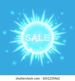 Super summer sale banner with sun on the yellow background,. Business seasonal shopping concept, vector