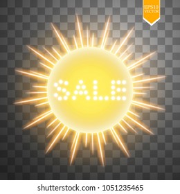 Super summer sale banner with sun on the yellow background,. Business seasonal shopping concept, vector