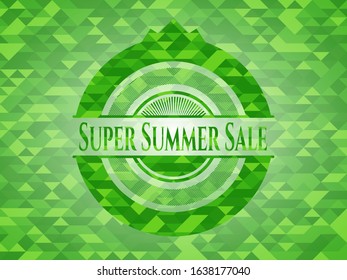 Super Summer Sale green emblem. Mosaic background. Vector Illustration. Detailed.