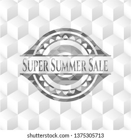 Super Summer Sale grey emblem. Retro with geometric cube white background