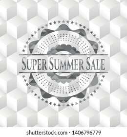 Super Summer Sale grey emblem. Vintage with geometric cube white background
