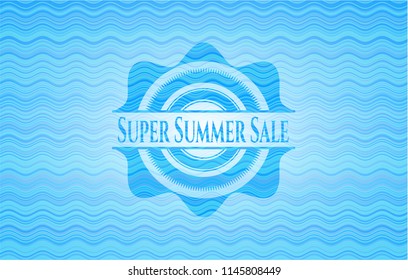 Super Summer Sale light blue water wave badge background.