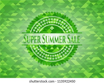 Super Summer Sale realistic green emblem. Mosaic background