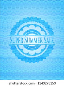 Super Summer Sale sky blue water wave badge background.