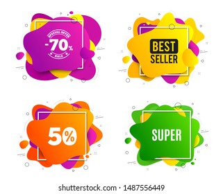 Super symbol. Liquid shape, various colors. Special offer sign. Best value. Geometric vector banner, square frames. Super text. Gradient shape badge. Vector