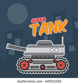 super tank at the city cartoon vector illustration