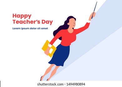 Super teacher flying vector illustration for happy teacher's day background poster concept with modern simple flat style graphic design